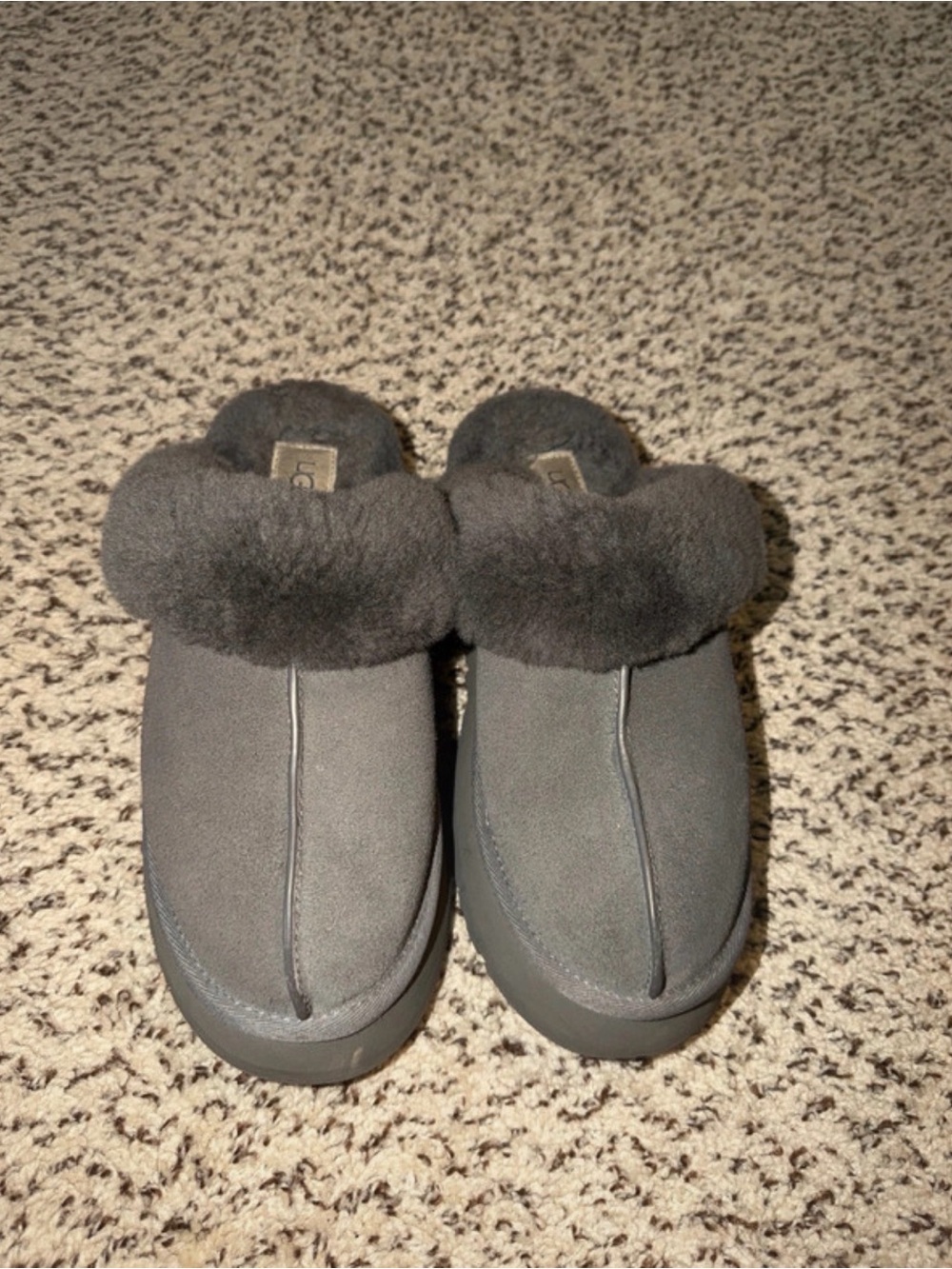 UGG Charcoal Suede Shearling Clog Slippers